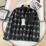 Women Cotton Coat Couple's Polar Fleece Stand Collar Plaid Jacket