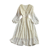 Betty Draper Valentine's Day Dress Vintage Court Style Figure Flattering Wide Hem Long Dress Lace V-neck