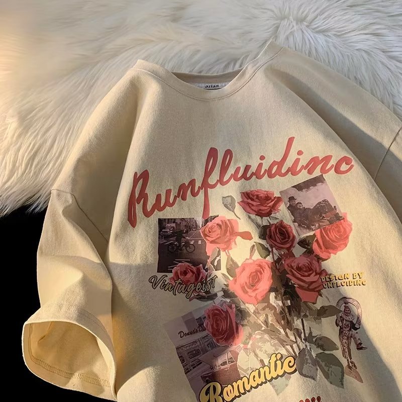 Men's T Shirt Fashion Loose Rose Print