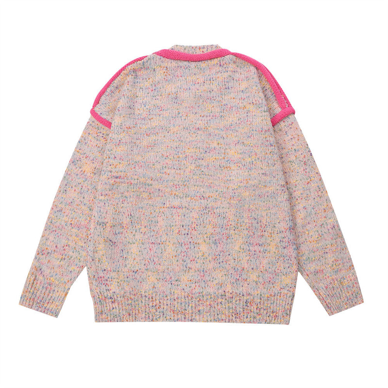 Men Sweater round Neck Sweater Embroidered Yarn-Dyed Loose