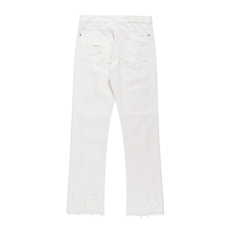 Men Jeans Raw Hem Ripped Loose Casual
