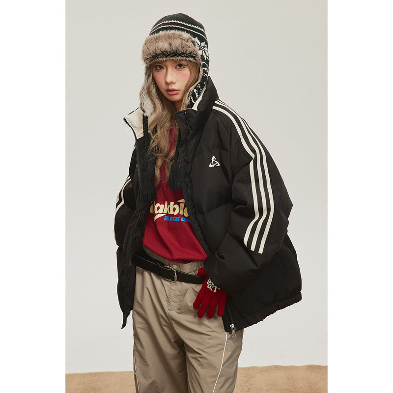 Unisex Coat Retro Side Stripes Winter Stand-up Collar Cotton-Padded Coat