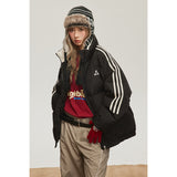 Unisex Coat Retro Side Stripes Winter Stand-up Collar Cotton-Padded Coat