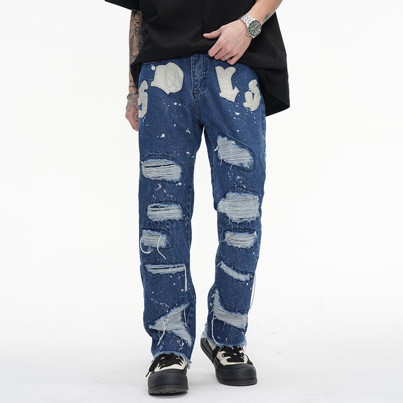 Men Jeans Hole Personalized Punk Raw Edges Design