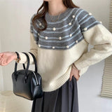 Women Pullover Sweater Vintage Stripe Sweaters