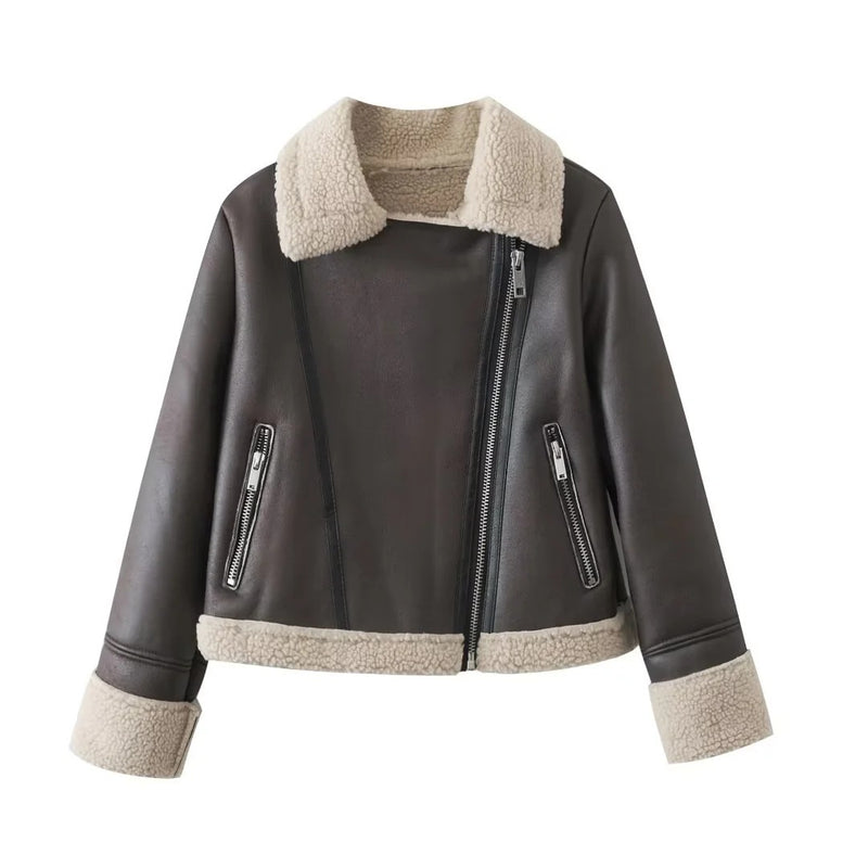 Women Cotton Coat Zipper Leather Coat''