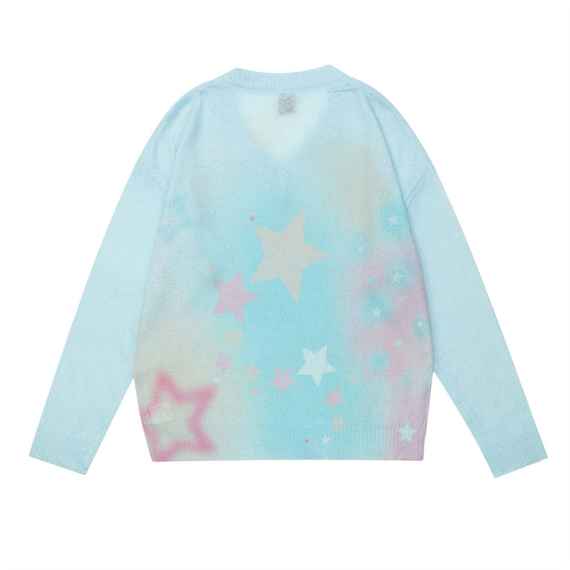 Men Sweater Five-Pointed Star Brocade Sweater Loose V-neck