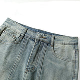 Men Jeans Retro Style Personality Design Stitching Loose Casual