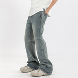 Men Jeans Flared Pants Personality Design Stitching Zipper