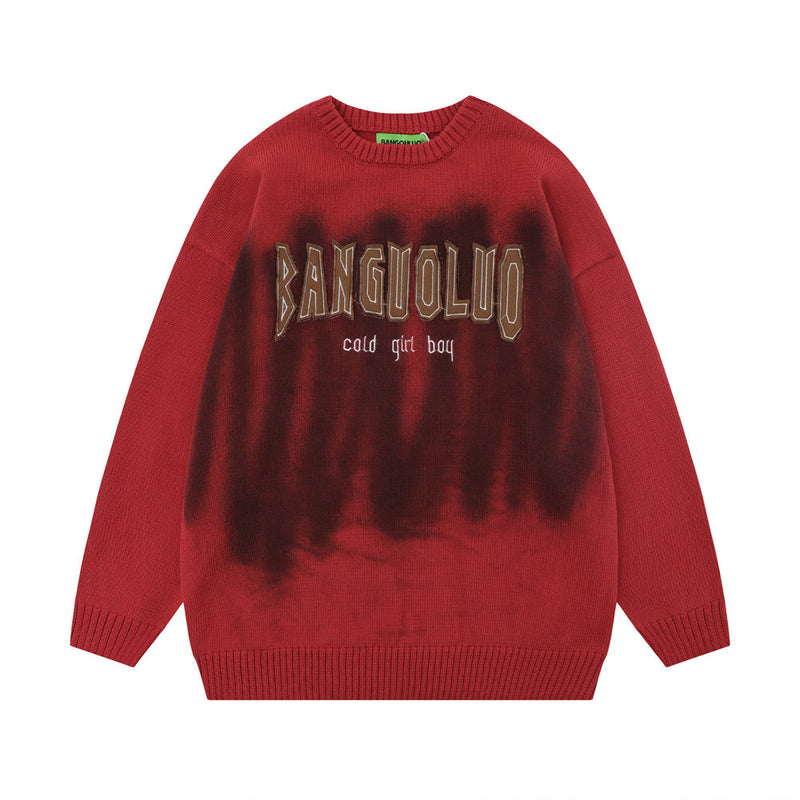 Men Sweater Graffiti Inkjet Patch Knitwear Hip Hop Niche