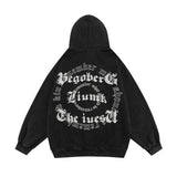 Men Fleece Lined Hoodie Letter Print Hooded Cardigan Sweater Male Loose Zipped Sports Coat