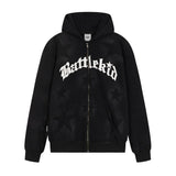 Men Fleece Lined Hoodie XINGX Letter Print Sweatshirt Men's Autumn and Winter Loose Zip Coat