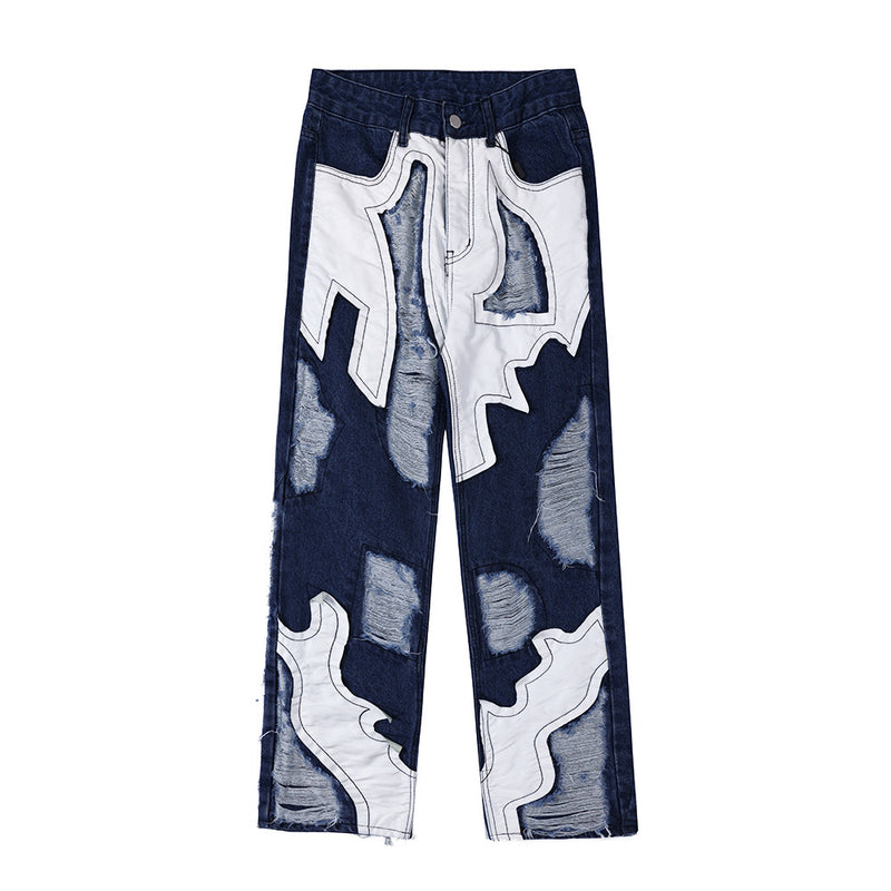 Men Jeans Ripped Stitching Patch Loose