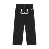 Men Jeans Smiling Face Print Loose