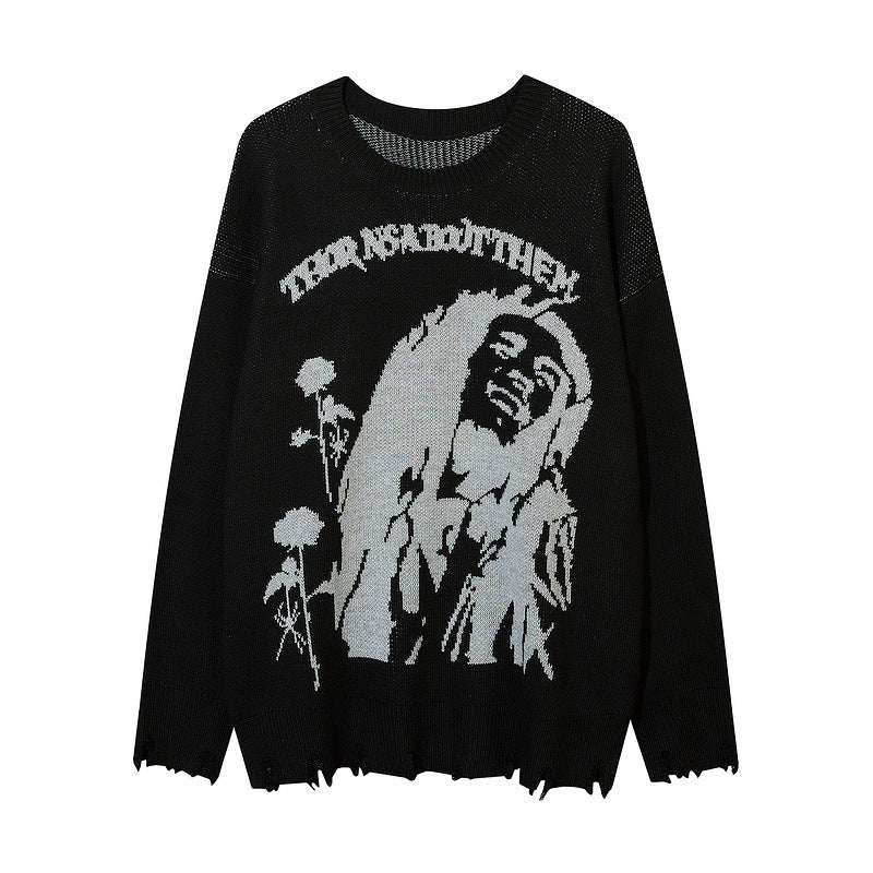 Women Sweater Vintage Oversize Portrait Sweater