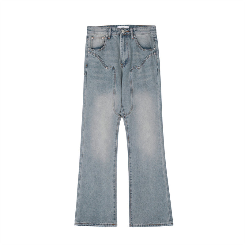 Men Jeans Personality Stitching Ground White Slightly Flared