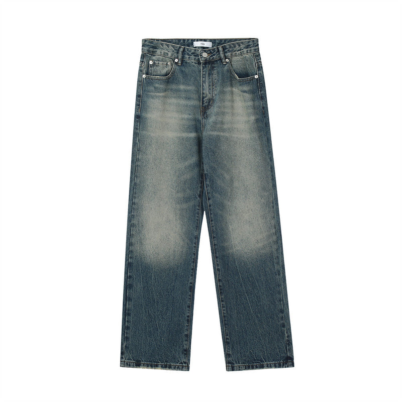 Men Jeans Dark Blue Distressed Loose