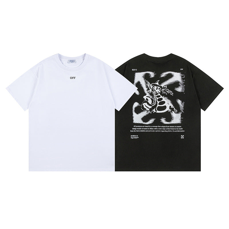 Off White T Shirts OW Dragon Arrow Pattern Crew Neck Pullover Short Sleeves