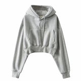 Women Hoodie Fleece-lined Hot Girl Loose Solid Color