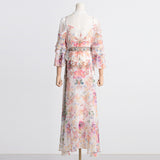 Bohemian Dress Vacation Style Fairy Dress Lace up Slimming Floral