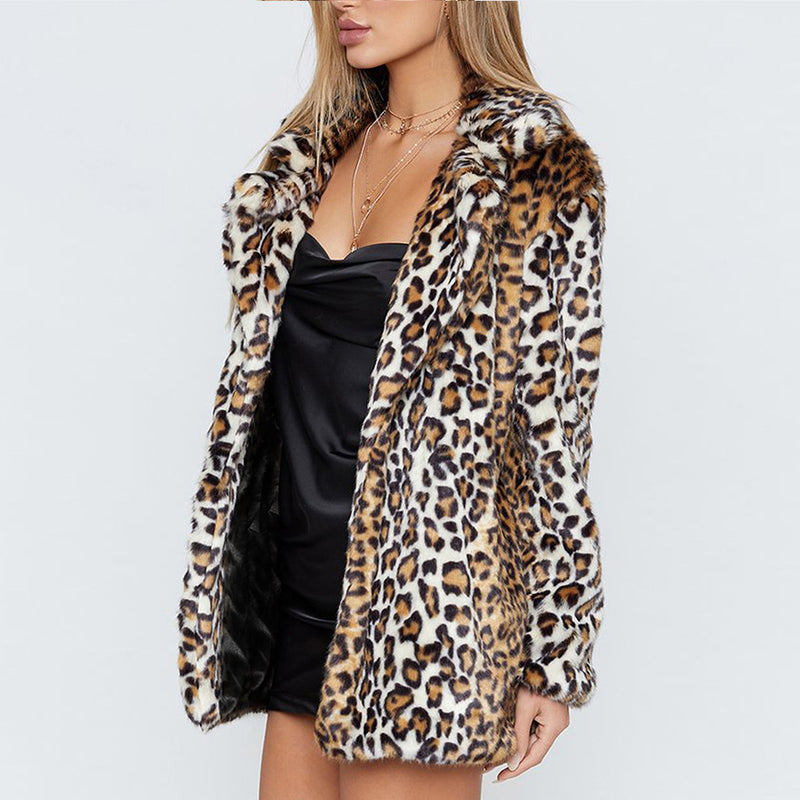 Women Fur Jacket Fashion Leopard Print Plush Coat
