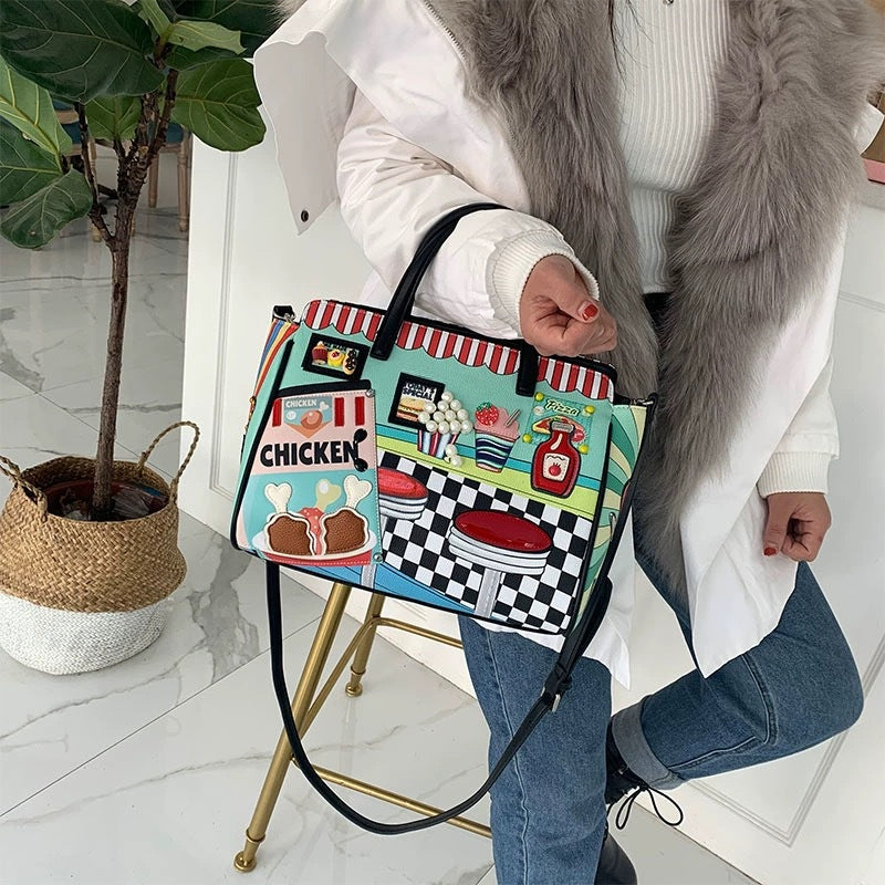 Chh Chrome Heart Leather Bag Heavy Industry Handmade Embroidered Bag Shoulder Crossbody Bag