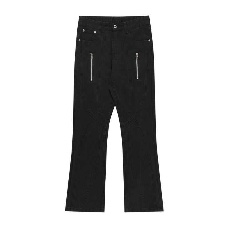 Men Jeans Stitching Zipper Decorations Bell-Bottom Pants