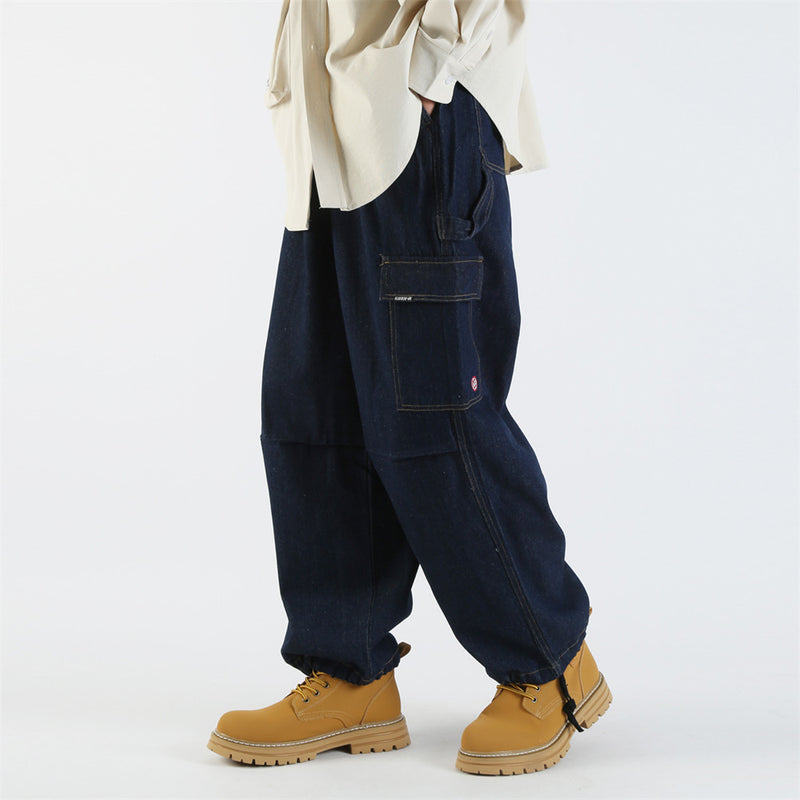 Men Jeans Loose Hip Hop Multi-Pocket Pleated