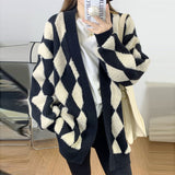 Women Knitted Diamond Pattern Knitted Loose Sweater