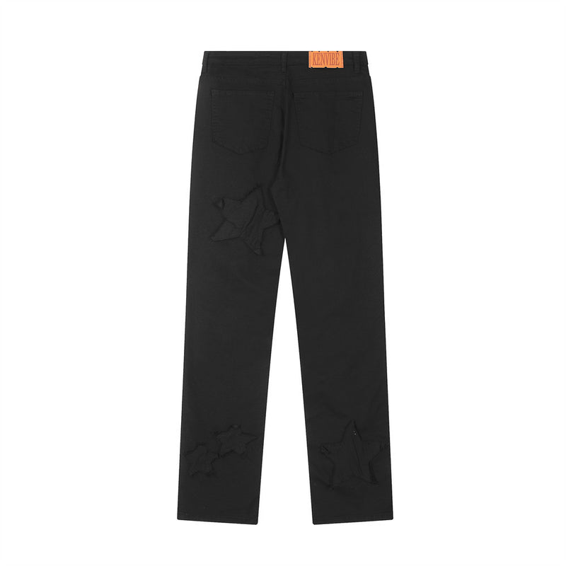 Men Jeans Five-Pointed Star Patch Loose Solid Color