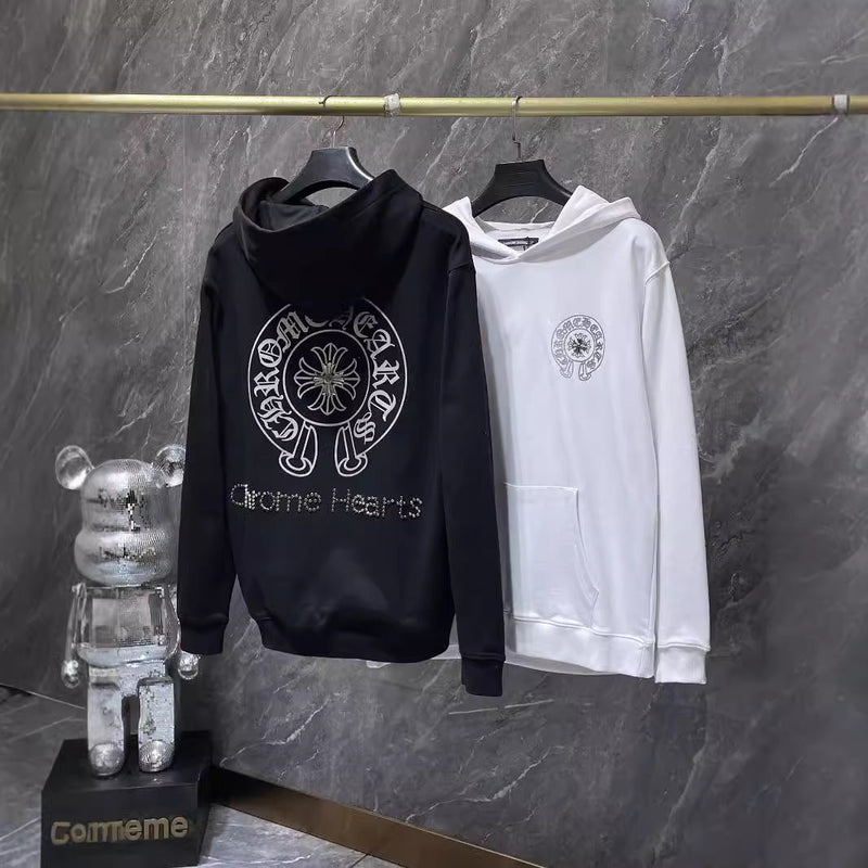CHH Chrome Heart Hoodie CH Crow Hot Diamond Hand Button Casual Hooded Sweater
