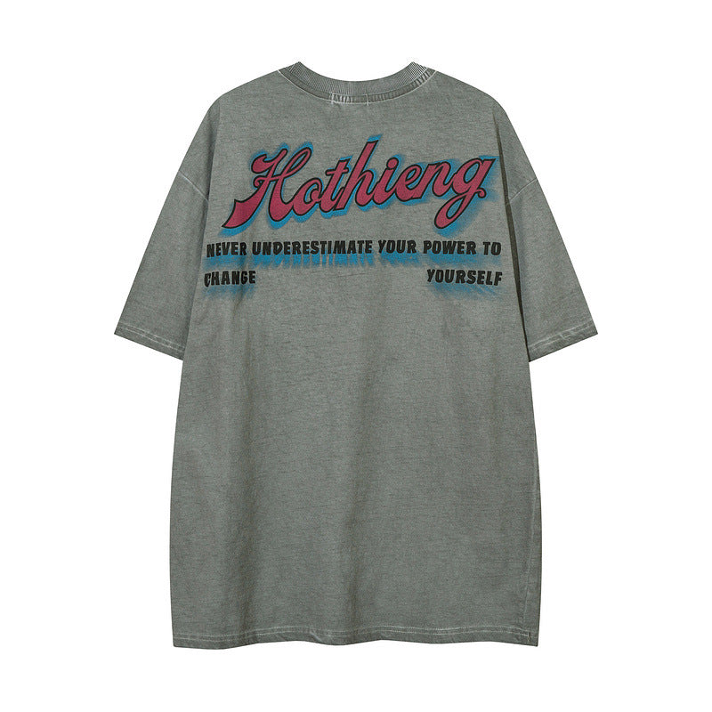 Men T-Shirt Retro Portrait Graffiti Washed and Worn