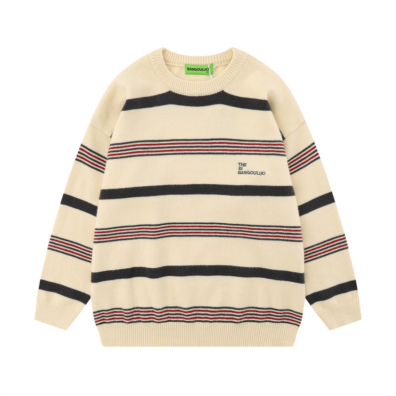 Men Sweater Jacquard Striped Casual Loose