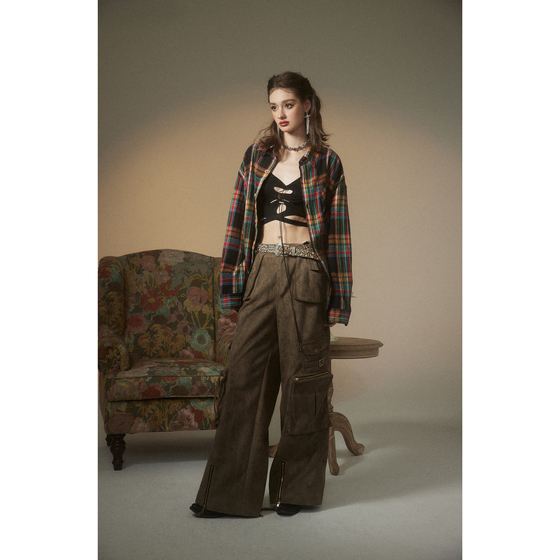 Unisex Shirt Vintage Cotton Long Sleeve Plaid Shirt