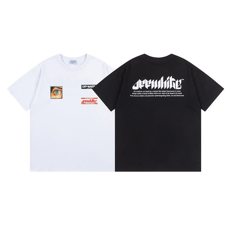Off White T Shirts OW Eyes Letter Pattern Crew Neck Pullover Short Sleeves