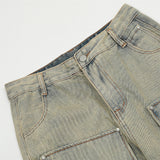 Men Jeans Yellow Mud Color Irregular Stitching