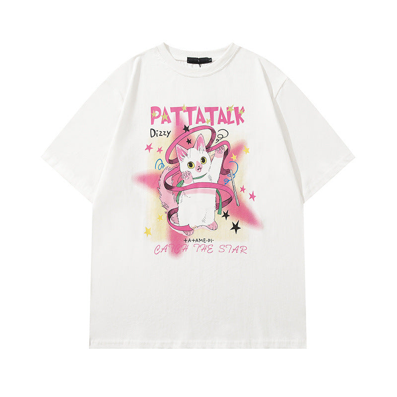 Men T-Shirt College Kitten Vintage Print