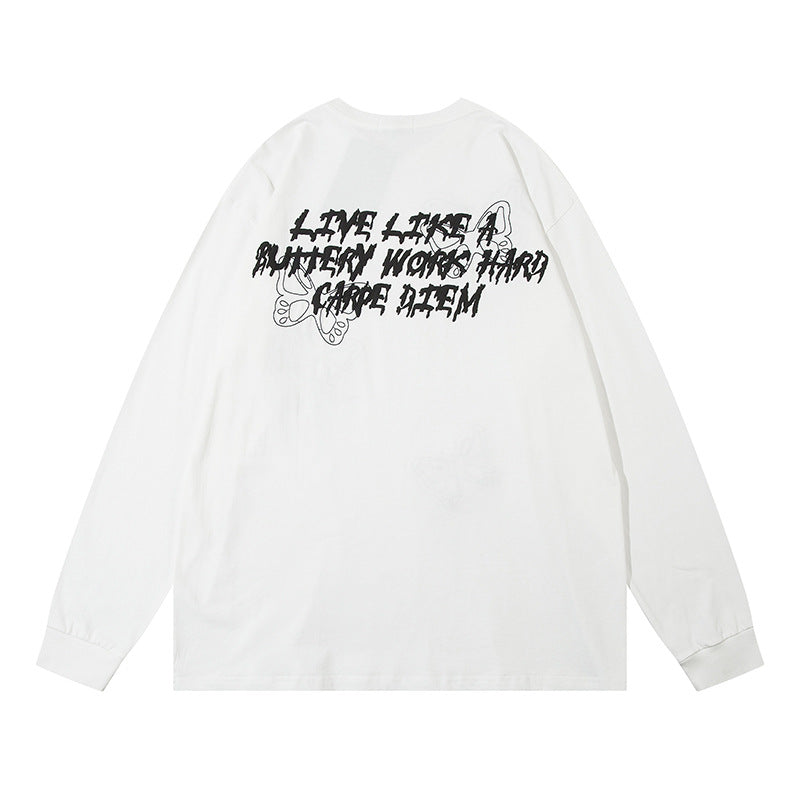 Men Long Sleeve T-Shirt Butterfly Patch Decoration Cotton