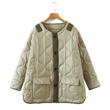 Women Cotton Coat Loose Diamond Lattice Coat