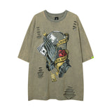 Men T-Shirt Ripped Retro Loose