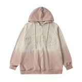 Men Fleece Lined Hoodie Fall/Winter Hoodie Men's Gradient Letter Embroidery Zipper Jacket