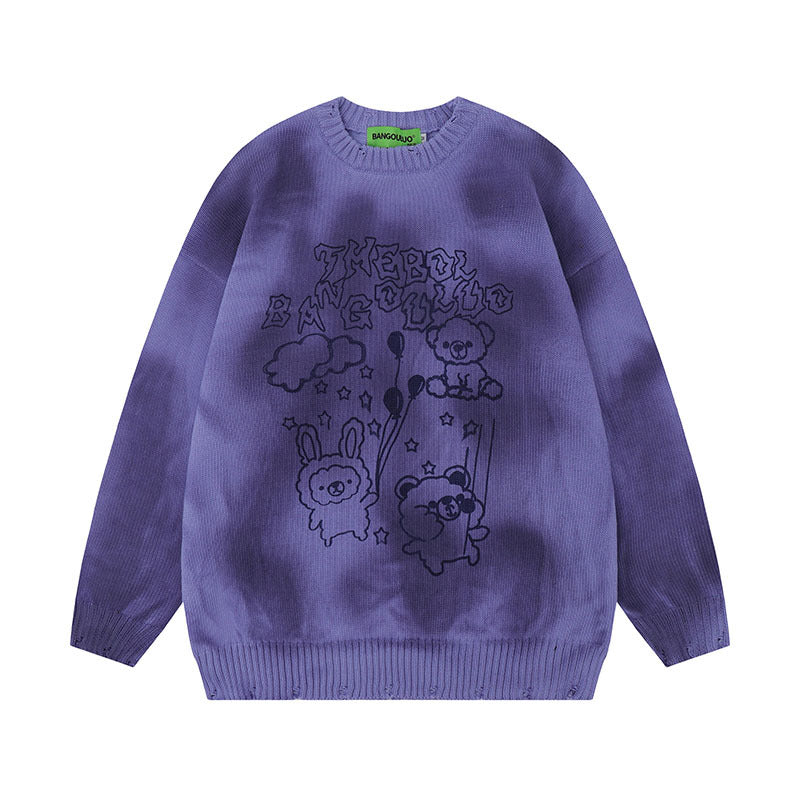 Women Sweater Cartoon Graffiti Gradient Loose Knit