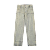 Men Jeans Yellow Mud Color Irregular Stitching