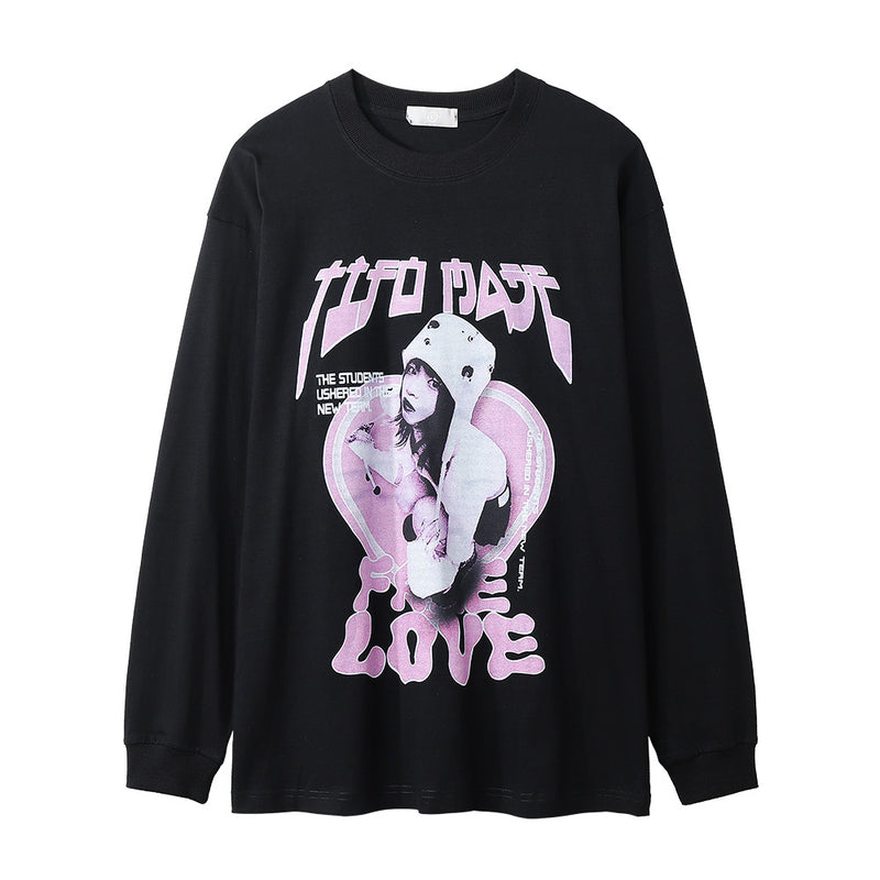 Men Long Sleeve T-Shirt Portrait Heart Shape Printed Anime round