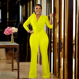 Women Co-Ords V-neck Long Sleeve plus Size Jumpsuit