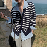 Women Knitted Cardigan Loose Striped Knit