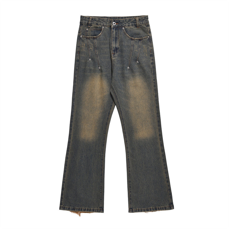 Men Jeans Retro Bell-Bottom Pants Fashion Popular Loose
