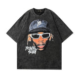 Men T-Shirt Retro Portrait Printing Distressed