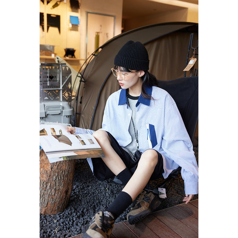 Unisex Shirt Vintage Stripe Loose Long Sleeve