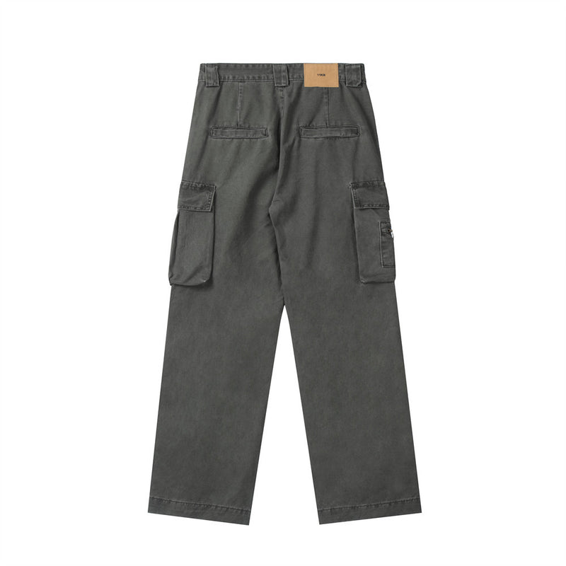Men Jeans Pleated Tooling Multi-Pocket Loose